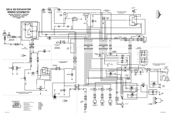 Electrical wiring diagram for Bobcat 320, 320L, and 322 Mini Excavators, illustrating connections and component layout