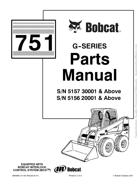 Comprehensive parts manual for Bobcat 751G-Series skid steer, providing essential information for repairs and maintenance