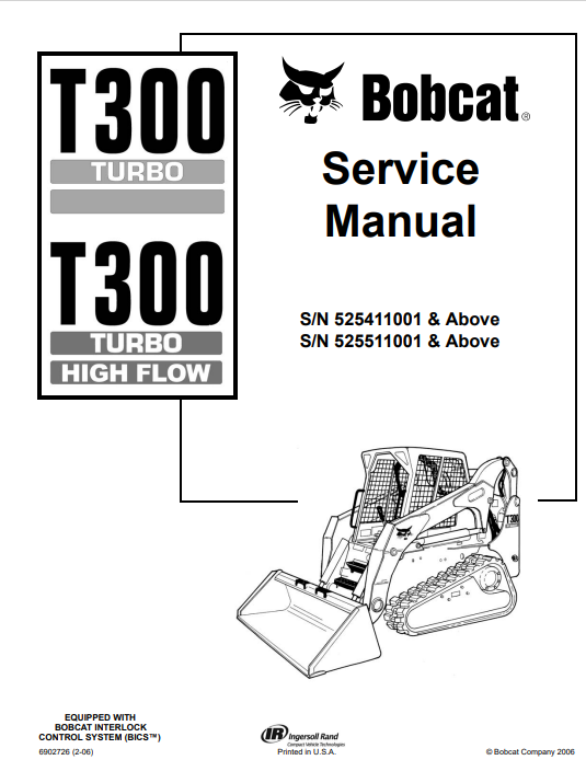 Comprehensive service manual for Bobcat T300 skid steer, covering repair techniques and maintenance guidelines
