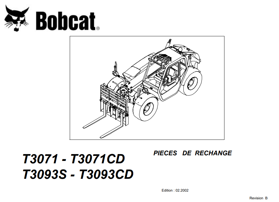 Parts manual for Bobcat T3071, T3071CD, T3093S, and T3093CD, detailing components and assembly instructions