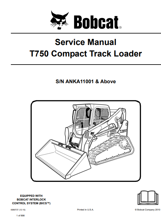 Comprehensive service manual for Bobcat T750 Compact Track Loader, covering repair and maintenance guidelines