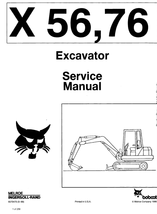 Comprehensive service manual for Bobcat X56 and X76 excavators, covering repair and maintenance guidelines