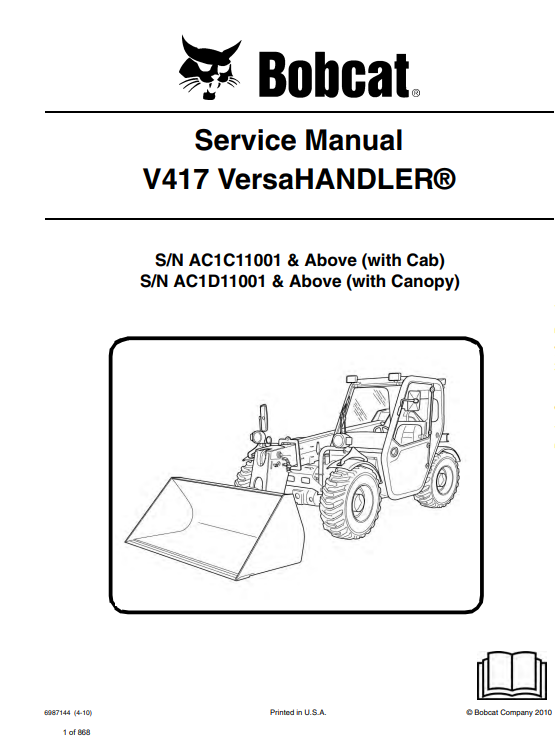 Detailed service repair manual for the Bobcat 417 VersaHandler, including troubleshooting and maintenance information.