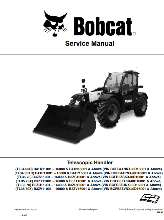 Detailed repair manual for Bobcat TL34.65C, TL34.65XC, TL35.70, TL38.70, and TL38.70X telescopic handlers