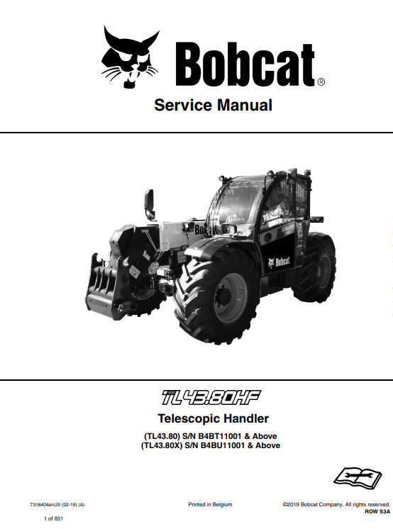 Detailed service repair manual for Bobcat TL43.80 and TL43.80X telescopic handlers, focusing on maintenance and repair tasks