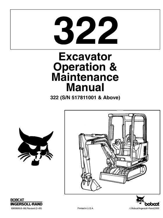 Operation and maintenance manual for the Bobcat 322 Mini Excavator, detailing essential guidelines and procedures.