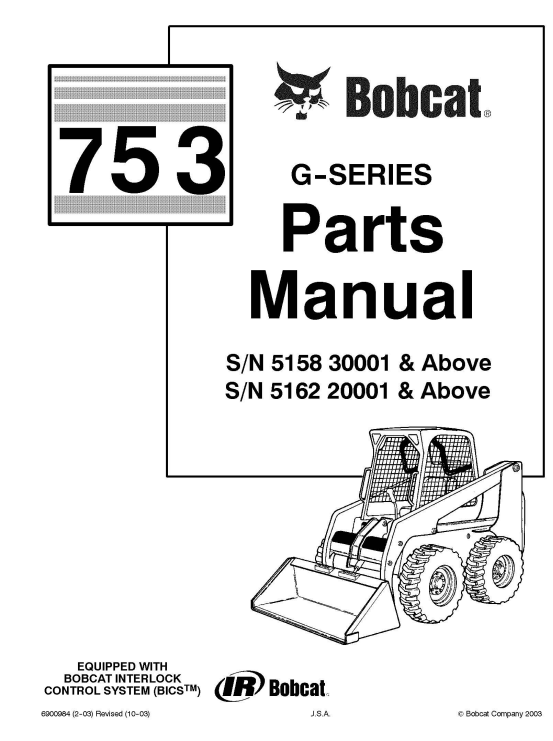 Bobcat 753G Series Skidsteer parts manual, offering detailed diagrams and specifications for effective maintenance and repairs.