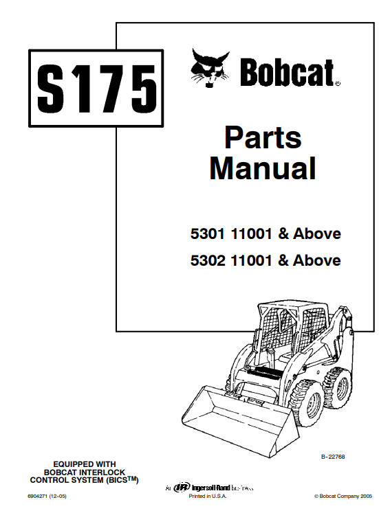 Comprehensive parts manual for Bobcat S175 Skidsteer, providing essential information for repairs and maintenance.