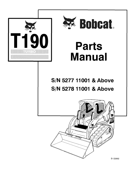 Parts manual for Bobcat T190 Turbo Compact Track Loader, detailing components and specifications for maintenance and repair