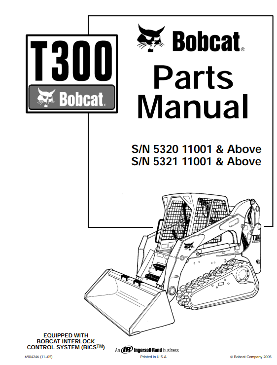 Parts manual for Bobcat T300 Skidsteer, detailing components and assembly for maintenance and repair.