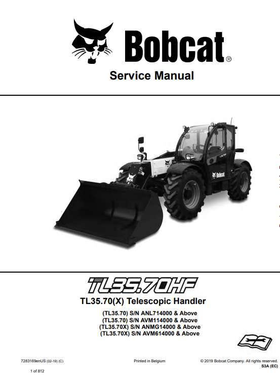 Comprehensive service manual for Bobcat TL38.70(X) telescopic handler, covering repair and maintenance guidelines
