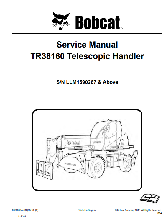Comprehensive service manual for Bobcat TR38160 telescopic handler, including repair guidelines and maintenance tips