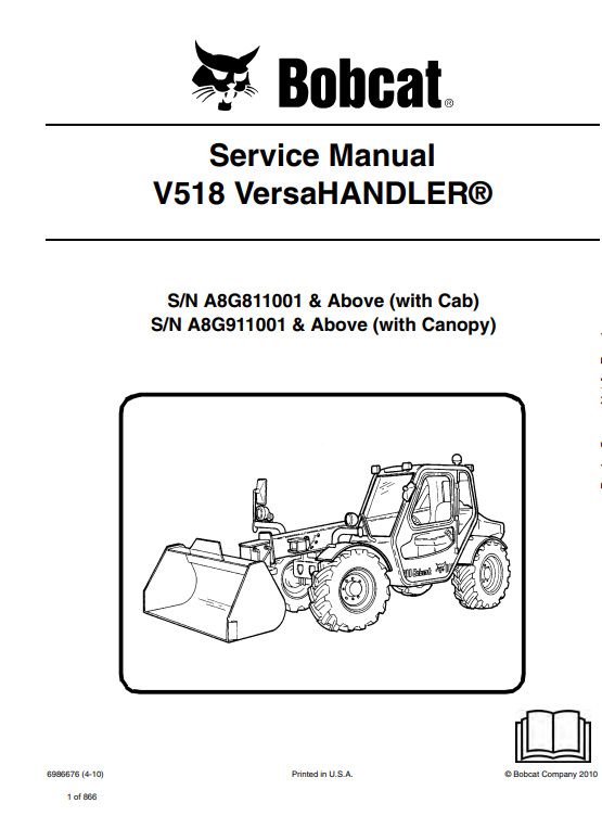 Detailed service repair manual for the Bobcat V518 VersaHandler, focusing on maintenance and troubleshooting techniques.