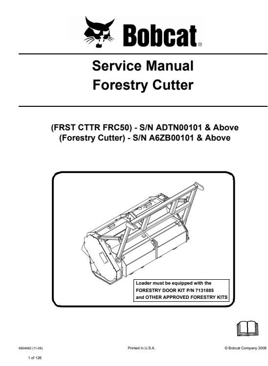 Detailed service repair manual for Bobcat Forestry Cutter, offering instructions for effective maintenance and troubleshooting