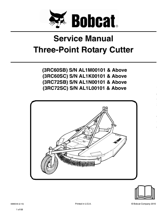 Bobcat Three Point Rotary Cutter service manual, providing essential repair instructions and maintenance information