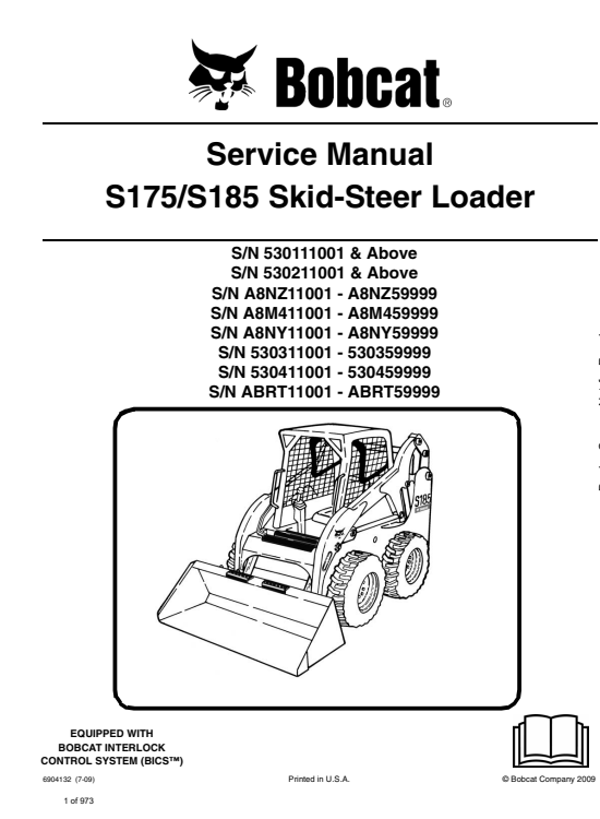 Detailed service repair manual for Bobcat S175 and S185 skid-steer loaders, focusing on maintenance and troubleshooting