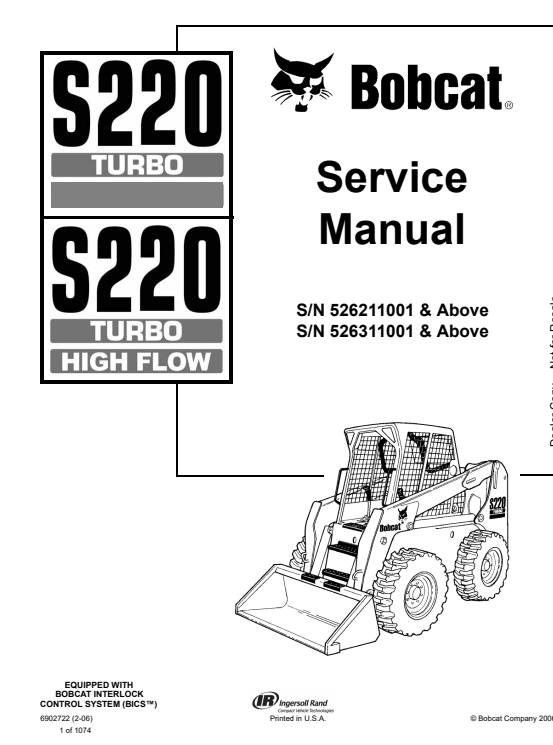 Detailed service repair manual for the Bobcat S220 Turbo Skidsteer Loader, focusing on maintenance and operational guidance
