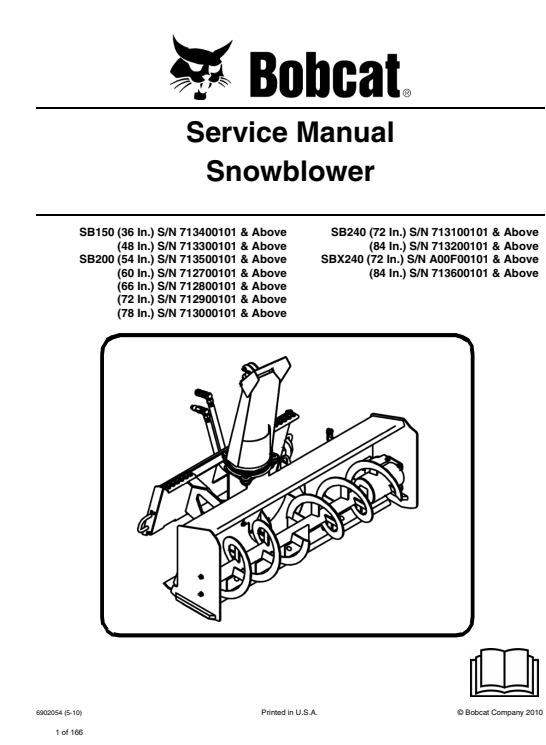 Detailed service repair manual for Bobcat snowblowers, covering maintenance, troubleshooting, and repair instructions.