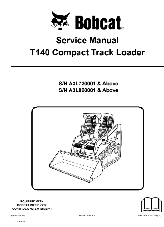 Comprehensive service manual for Bobcat T140 Compact Track Loader, covering repair and maintenance guidelines.