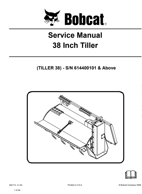 Comprehensive service manual for the Bobcat 38 Inch Tiller, including repair guidelines and maintenance tips