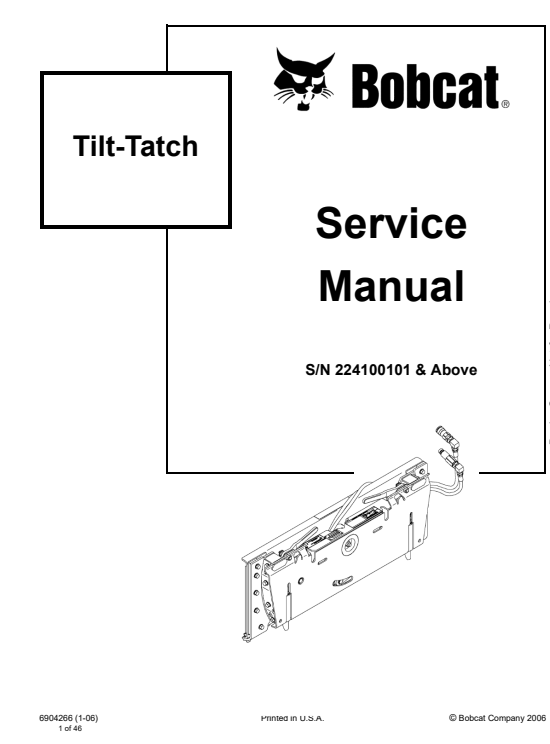 Service repair manual for Bobcat Tilt-Tatch, detailing maintenance and troubleshooting procedures