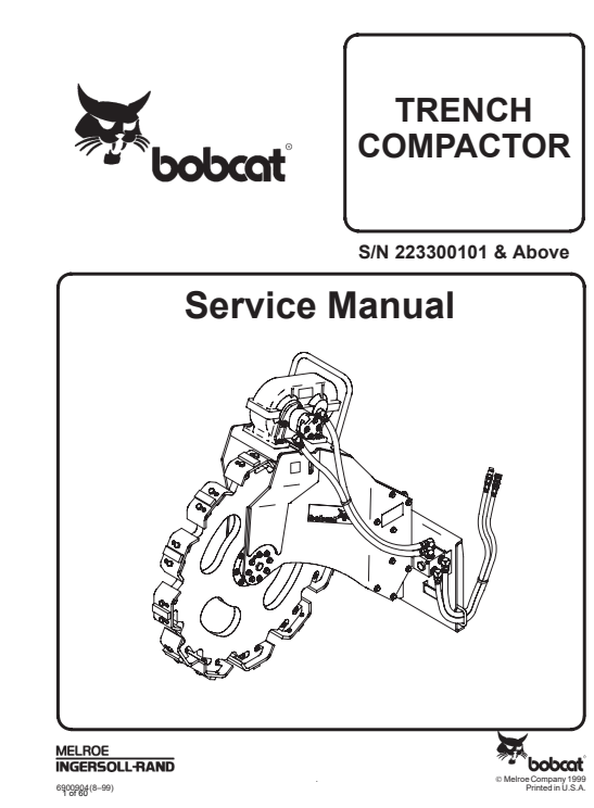 Detailed service manual for Bobcat trench compactor, outlining repair techniques and maintenance procedures