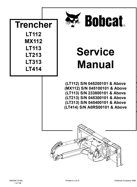 Bobcat trencher chain pattern manual, providing essential information on usage, maintenance, and specifications