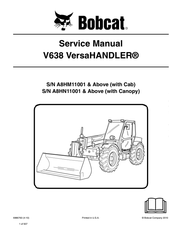 Bobcat V638 VersaHandler repair manual, offering guidance on service and maintenance for optimal performance
